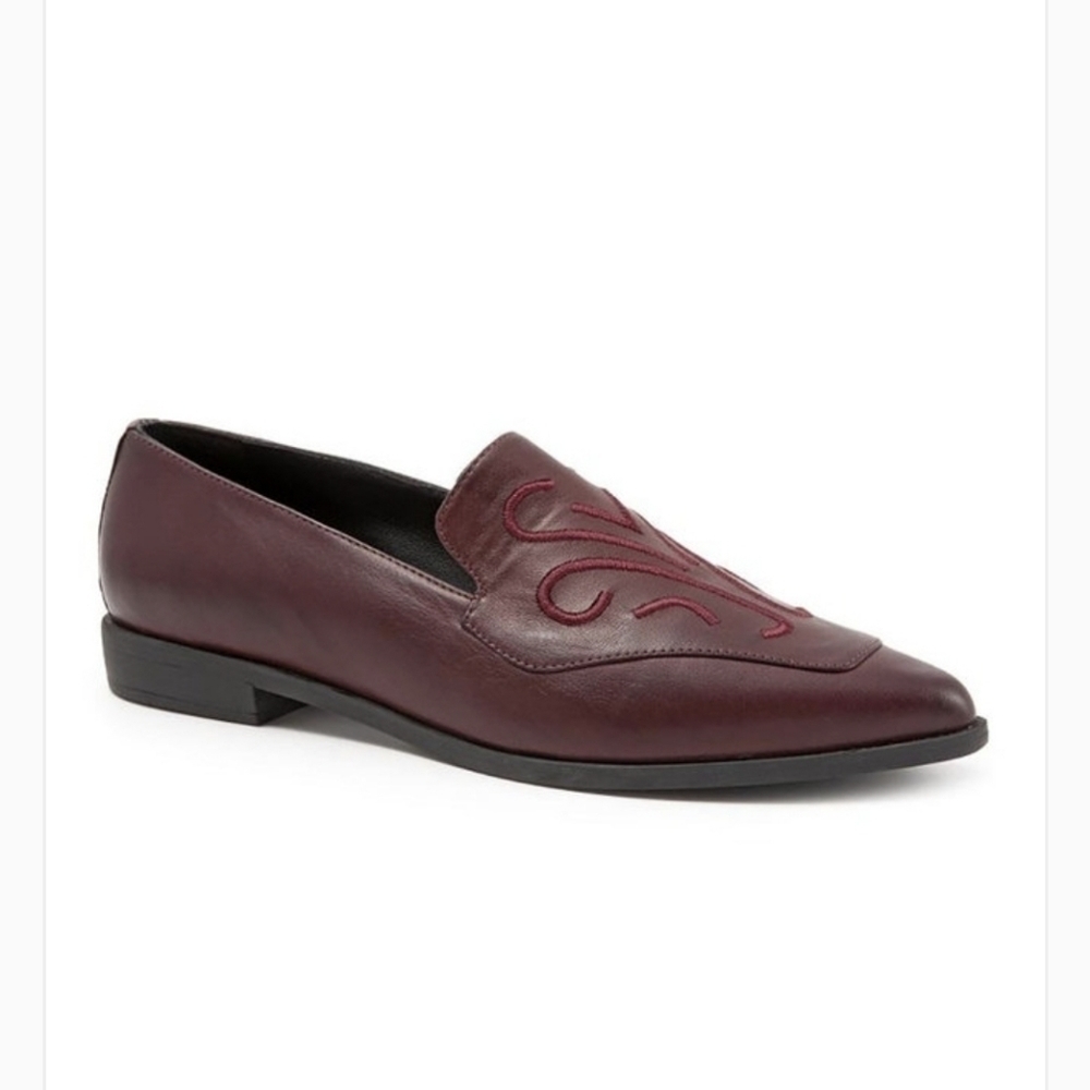 Bueno belinda maroon leather Embroidered loafers